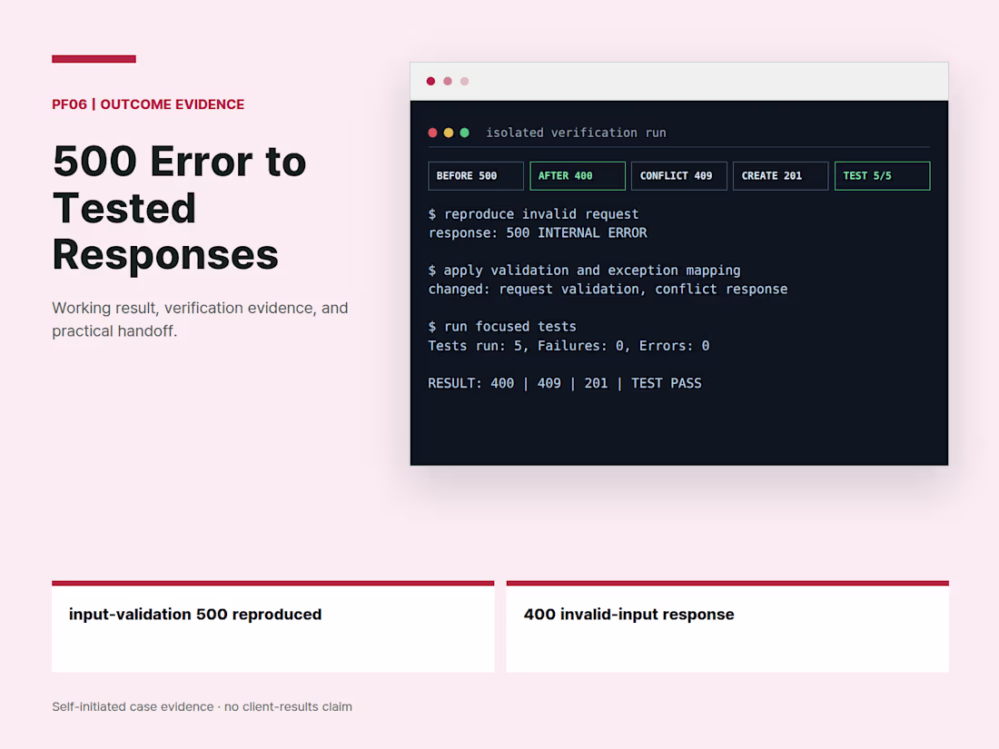 Cover image for PF06: Spring Boot API Error Fix & Tests