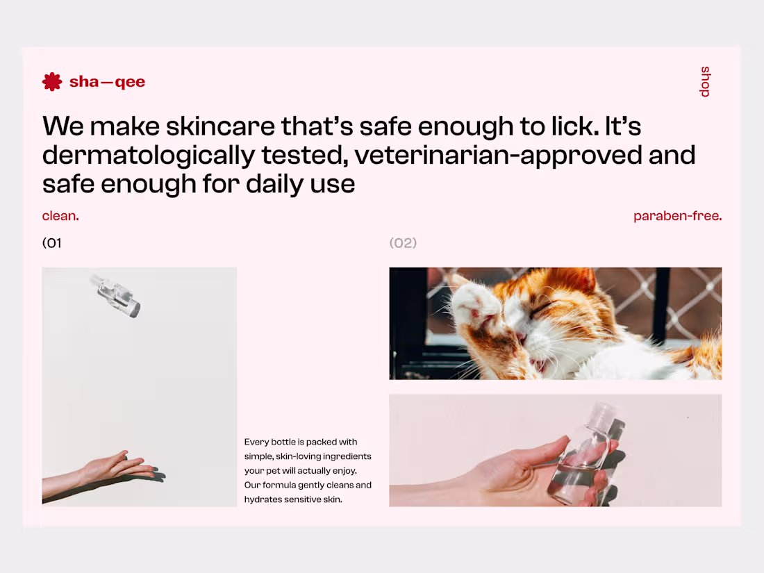 Cover image for Sha-qee | Pet Skincare Website | Framer