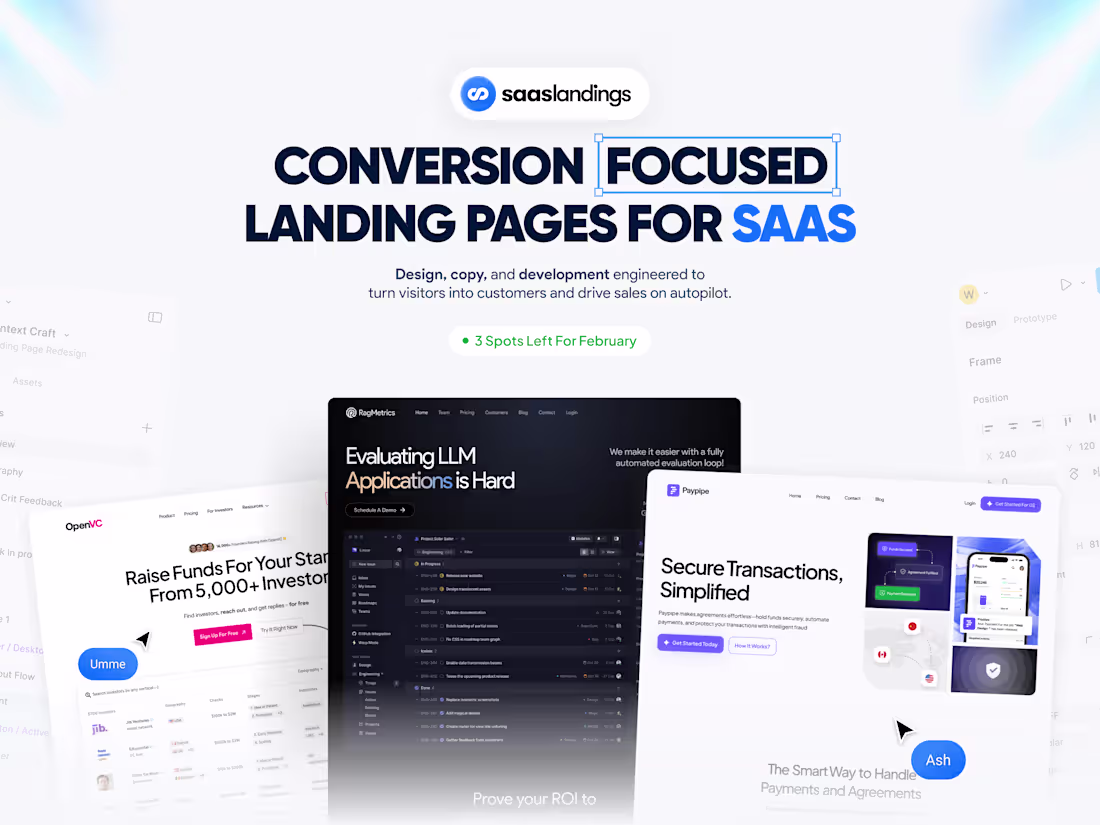Cover image for SaaS Landing Page Design with custom copy and development.