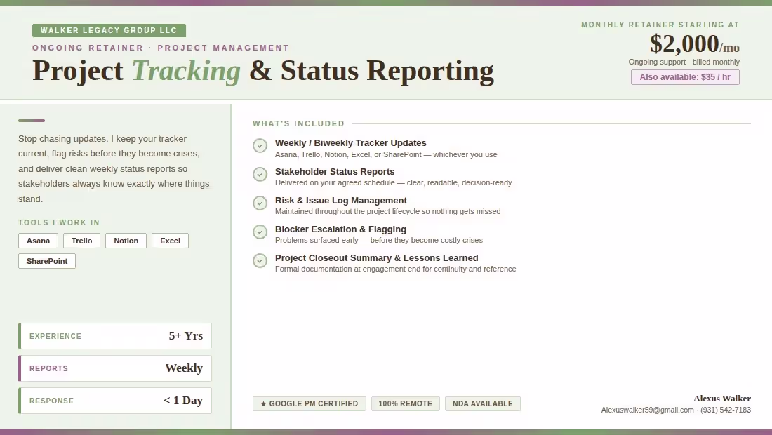 Cover image for Project Tracking & Status Reporting