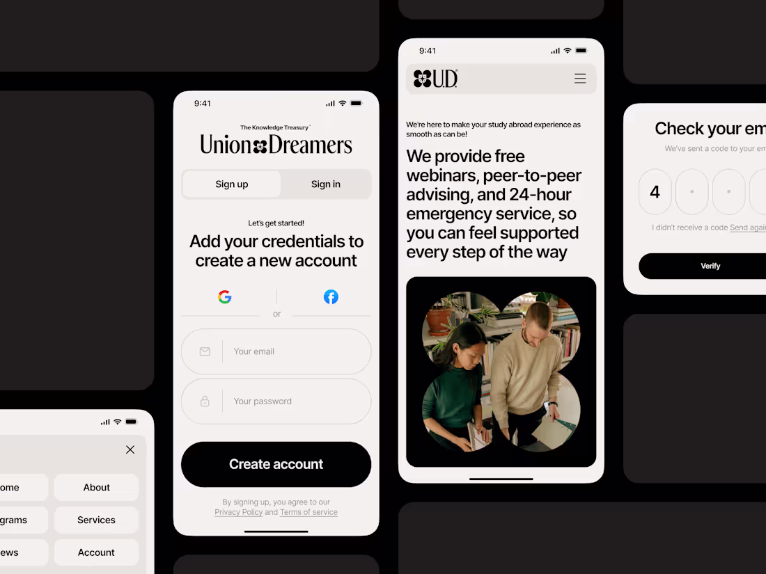 Cover image for Union Dreamers: mobile page, brand identity