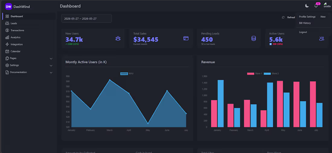 Cover image for React Admin Dashboard Project
- Built