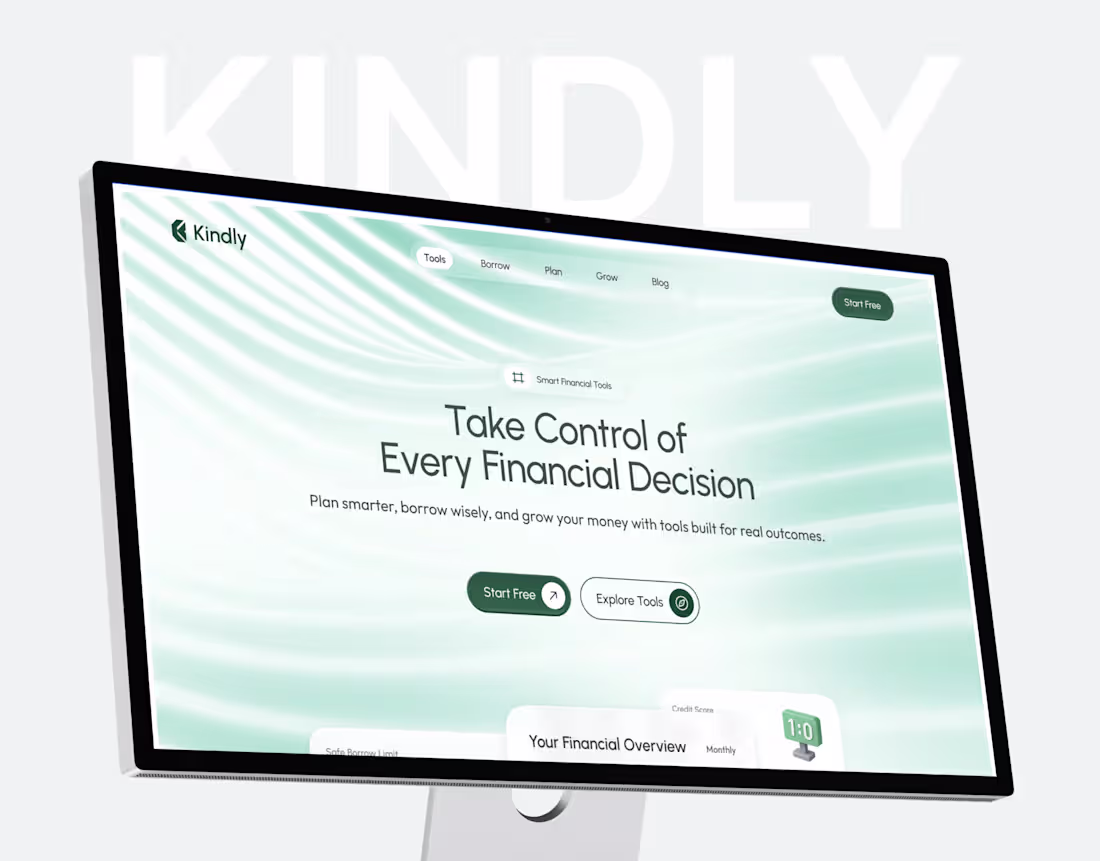Cover image for Kindly – Financial Tools Landing Page Redesign