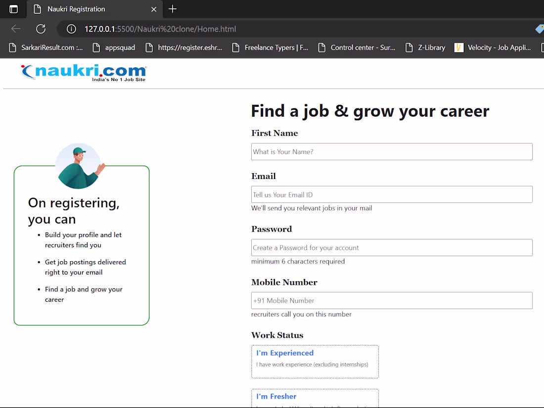 Cover image for Naukri.com Registration Page Design (HTML, CSS, and JavaScript)
