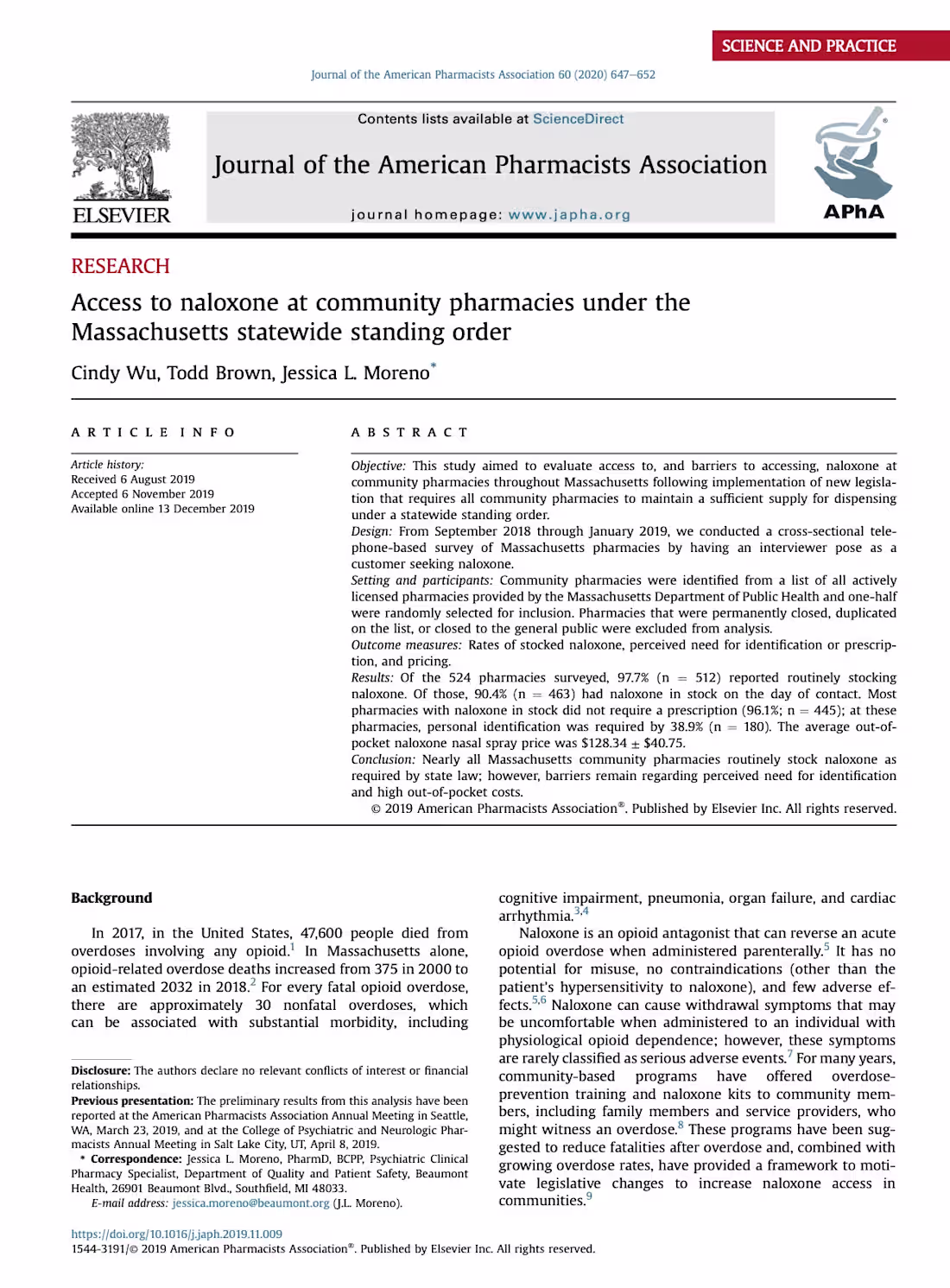 Cover image for Naloxone Access at Community Pharmacies - Journal Publication