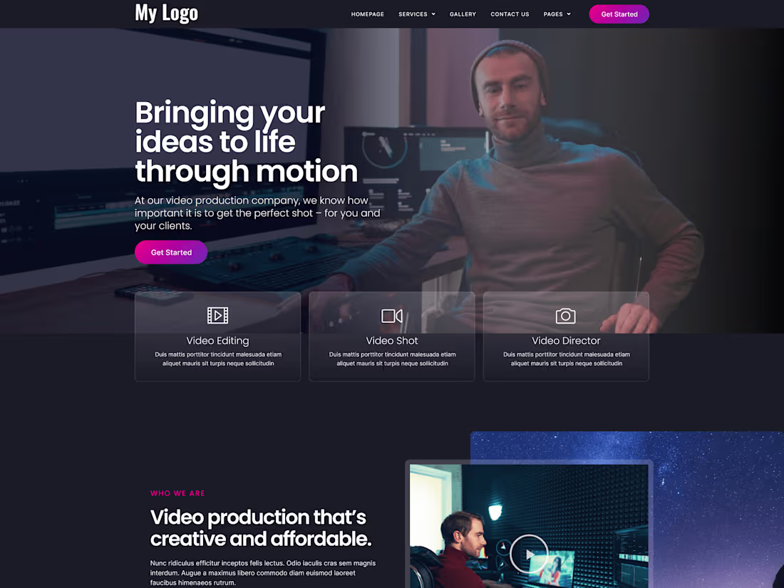 Cover image for Cinematic Website UI Design for Video Production Services