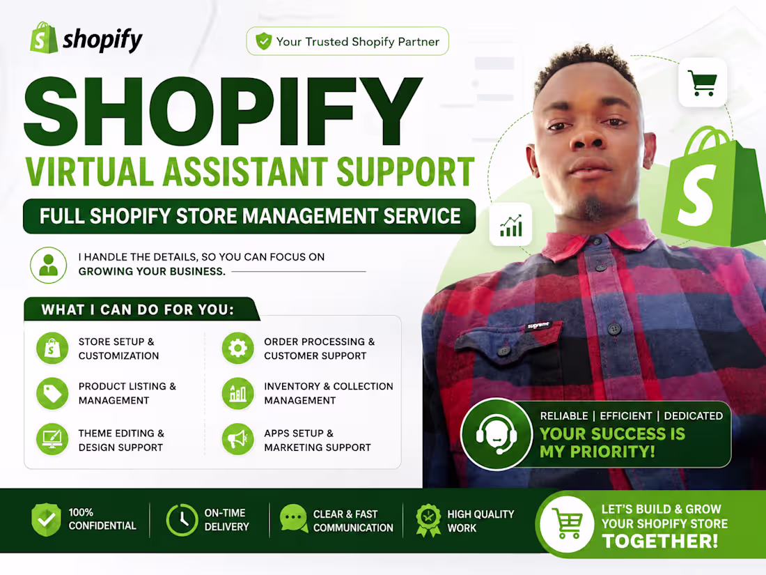 Cover image for Shopify Virtual Assistant Support, Full Shopify Store Management