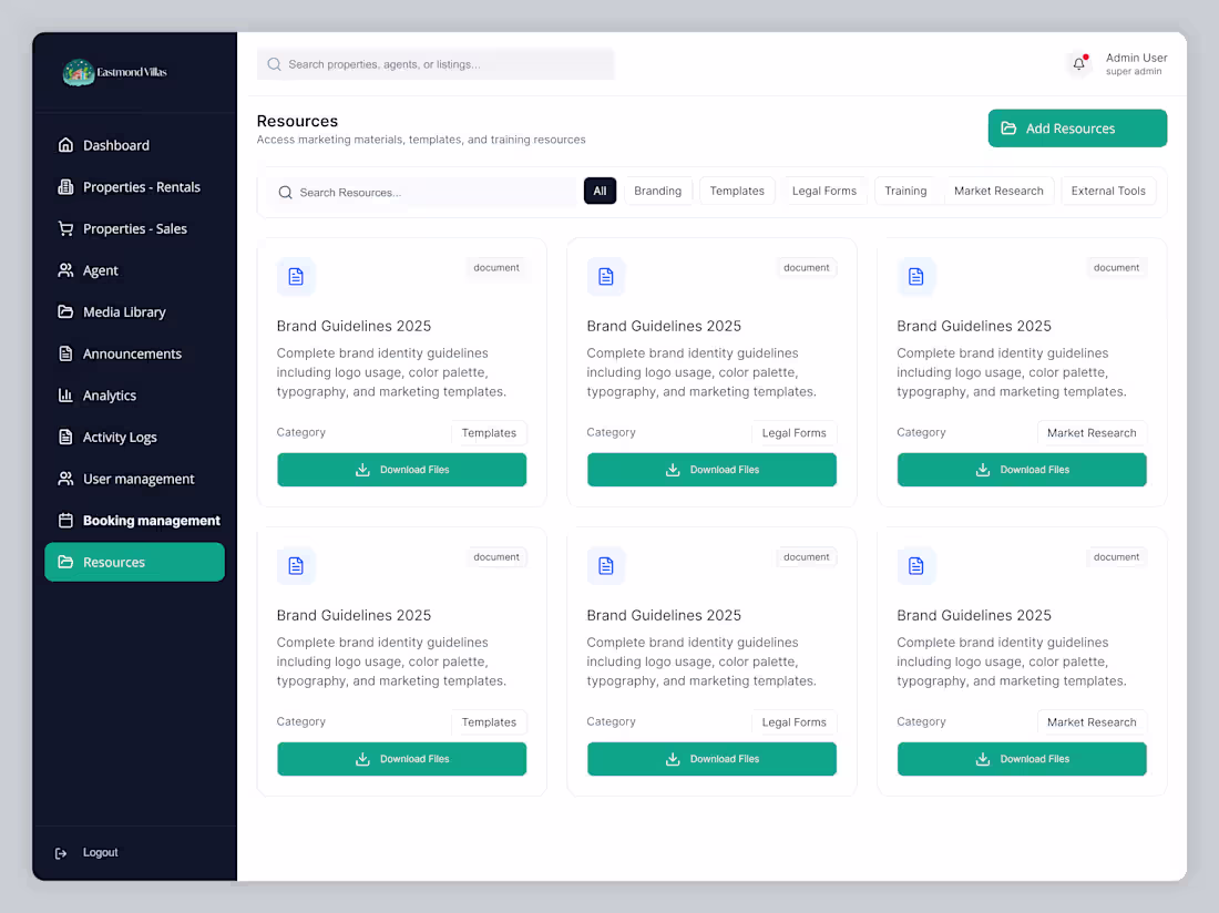 Cover image for Real Estate Resources & Document Management Dashboard UI A c...