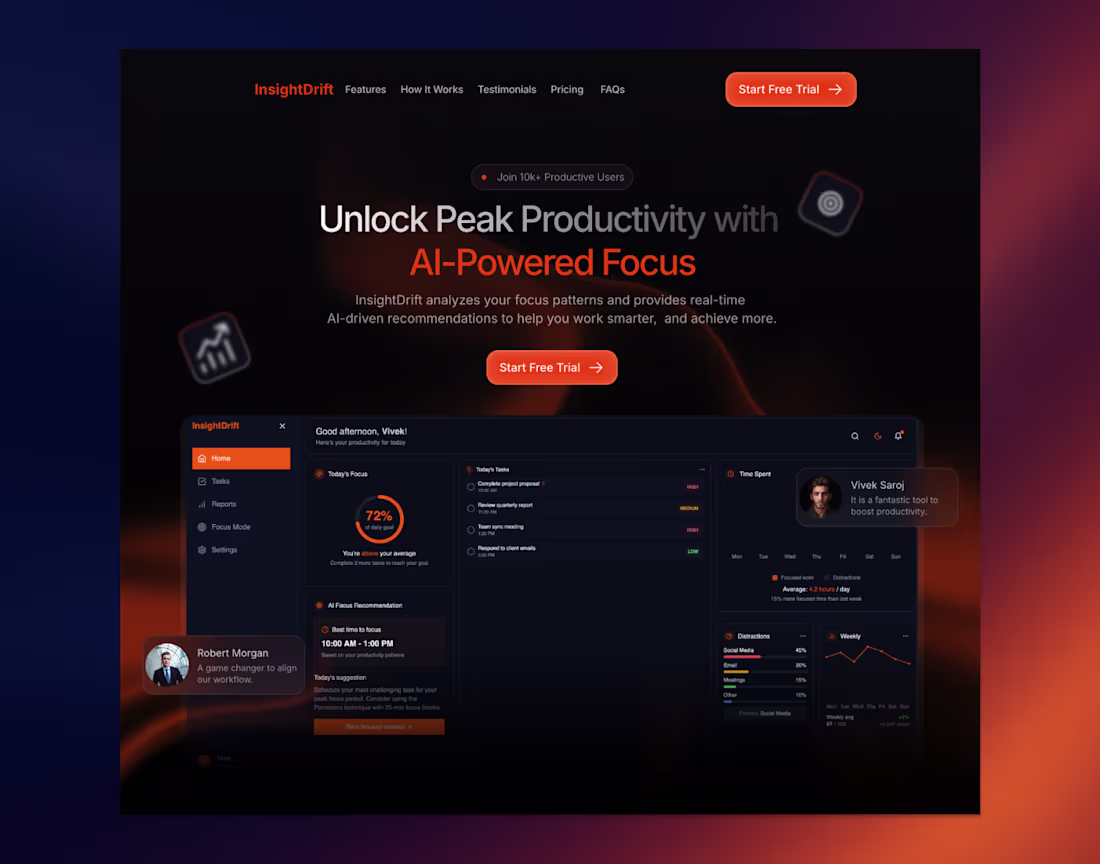 Cover image for InsightDrift Landing Page Design and Development