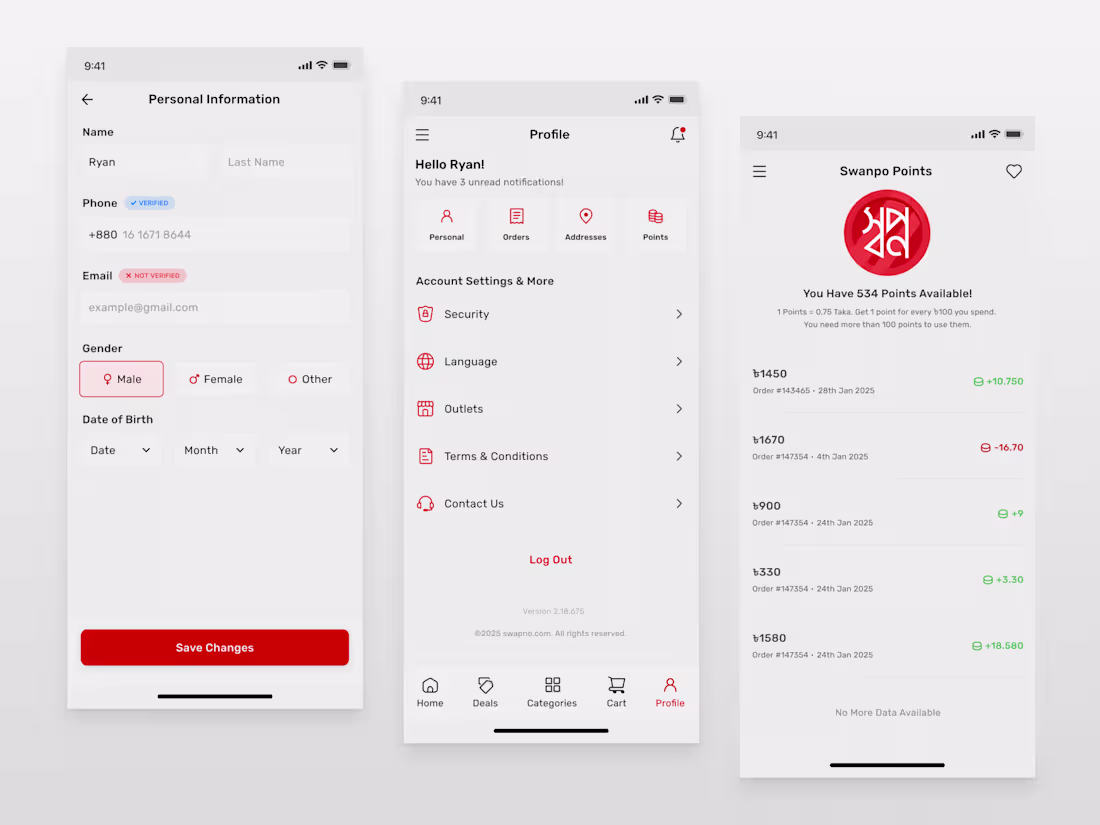 Cover image for Profile details and loyalty points design for a grocery app.