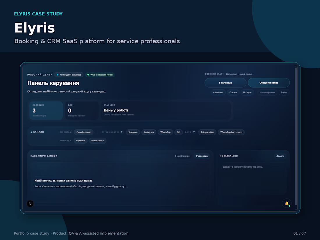 Cover image for Elyris — SaaS Booking & CRM Platform