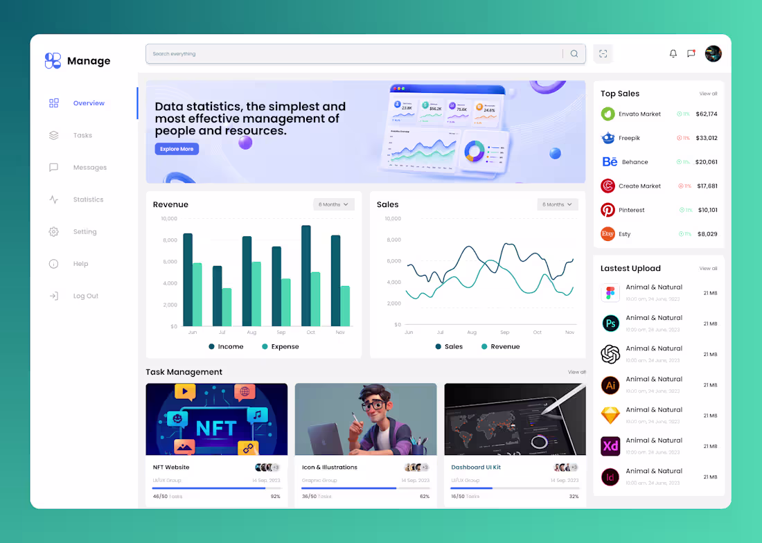 Cover image for Modern SaaS Dashboard UI/UX Design

Manage