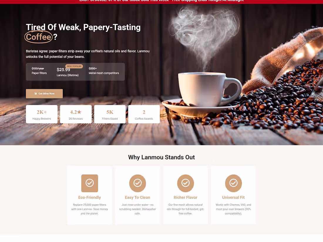 Cover image for ProCoffeeTools Landing Page Design for Lanmou Filter