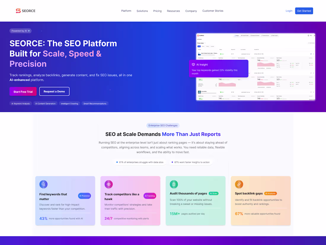 Cover image for Seorce Website – AI-Powered SEO & Geo SaaS