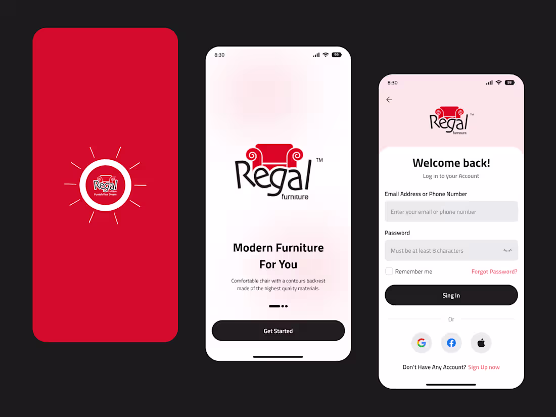 Cover image for Sing in Page Redesign-Regal Furniture Mobile App