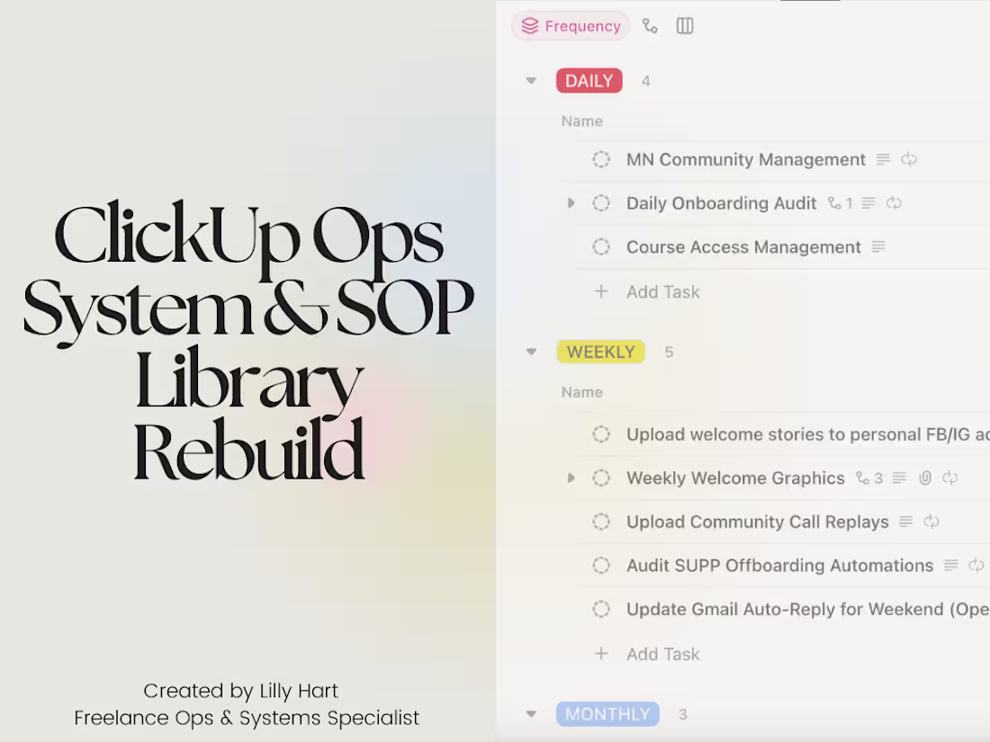 Cover image for ClickUp Ops System & SOP Library Rebuild