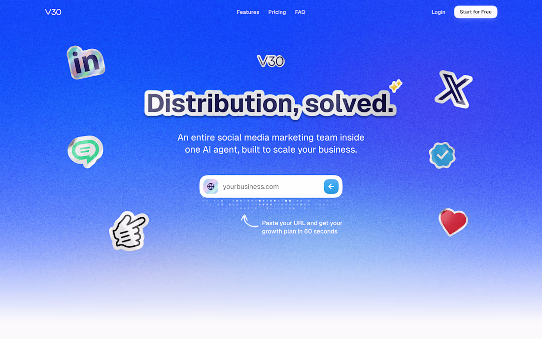 Cover image for V30.ai (https://V30.ai) landing page Hero.