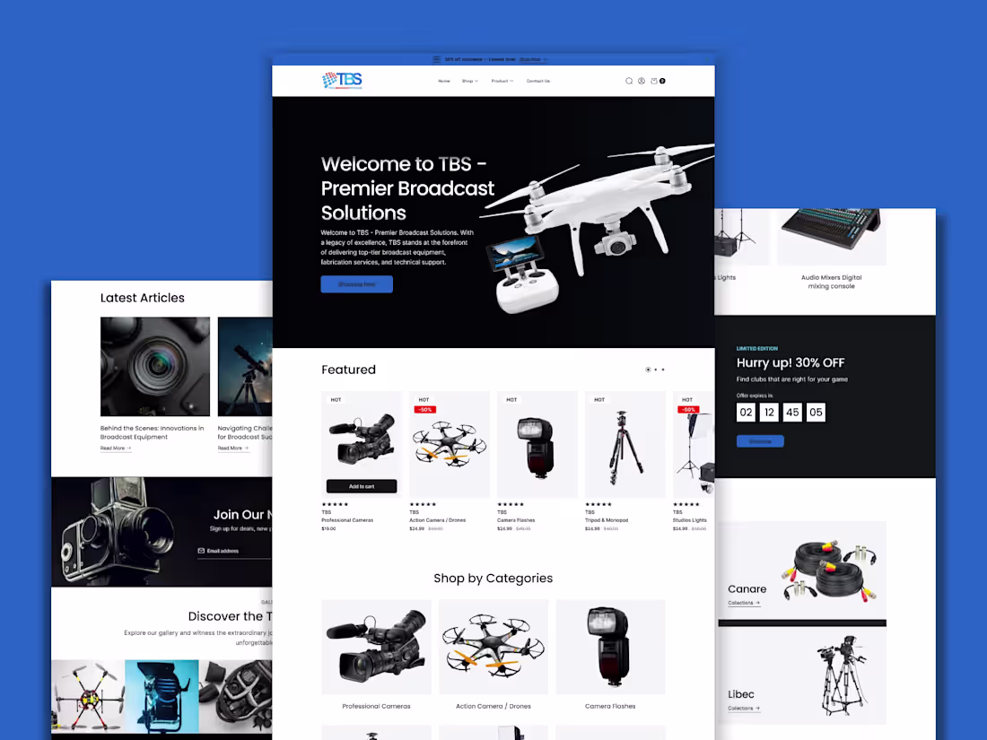 Cover image for TBS Premier Broadcast Solutions E-Commerce UI Design