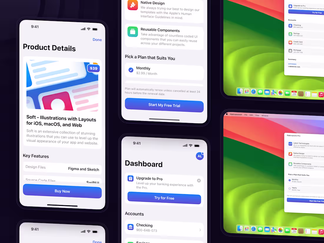 Cover image for AppLayoutsUI - SwiftUI Components Library for iOS and macOS