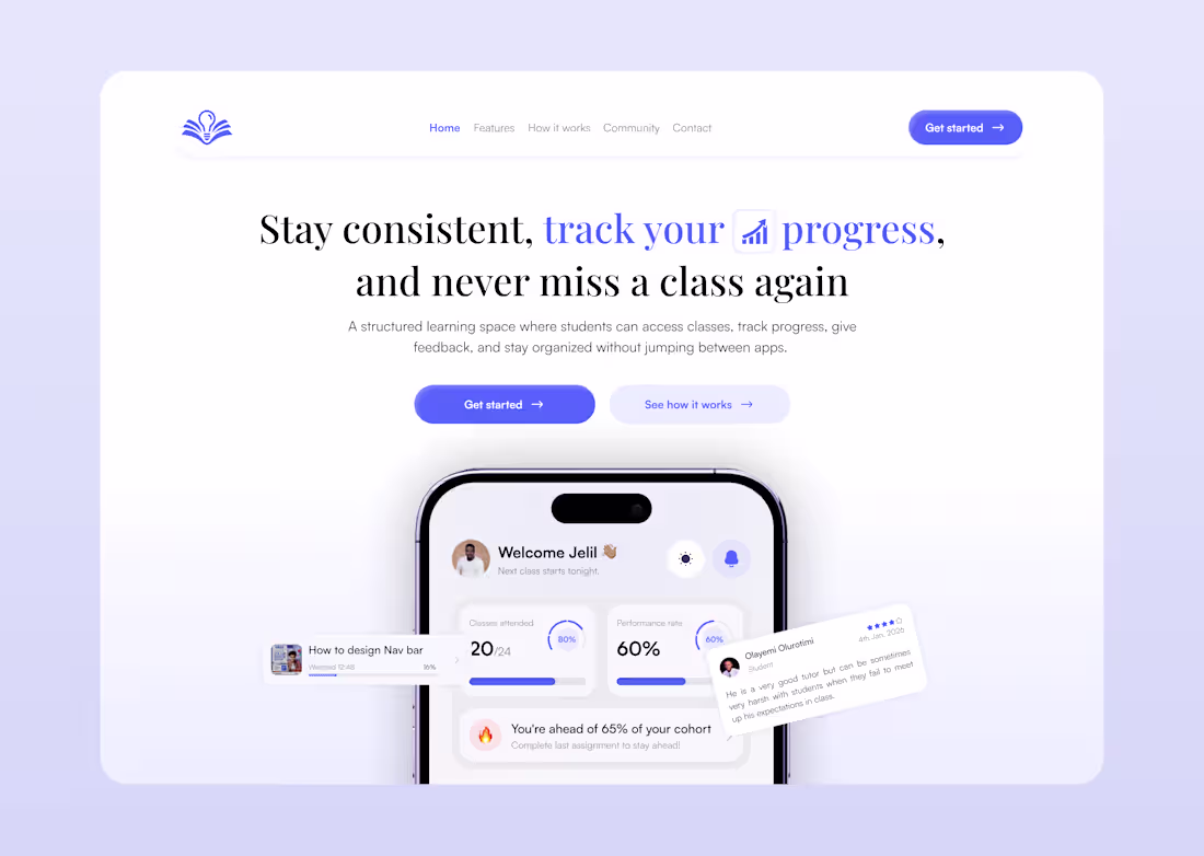 Cover image for Learning app website landing page