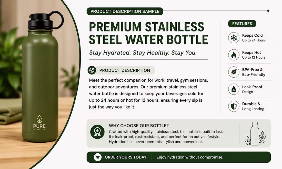 Cover image for Product Description – Premium Stainless Steel Water Bottle