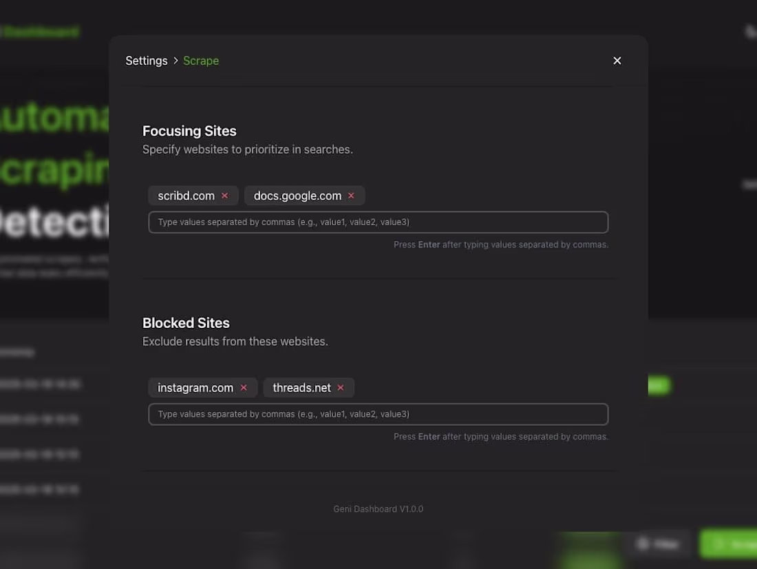 Cover image for Geni Dashboard: Streamlining Link Scraping & Threat Detection