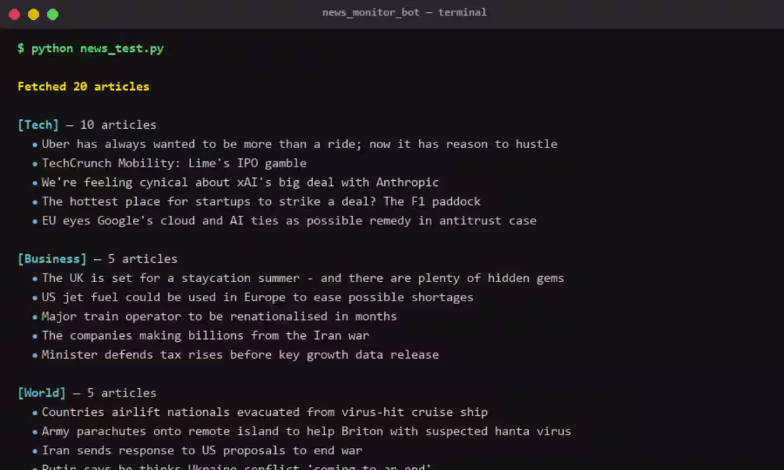 Cover image for News Monitor Bot — RSS