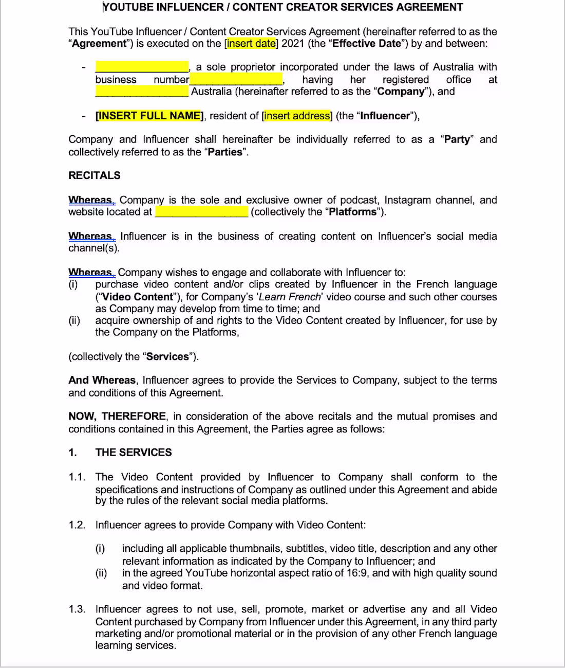 Cover image for Influencer Content Creation Agreement