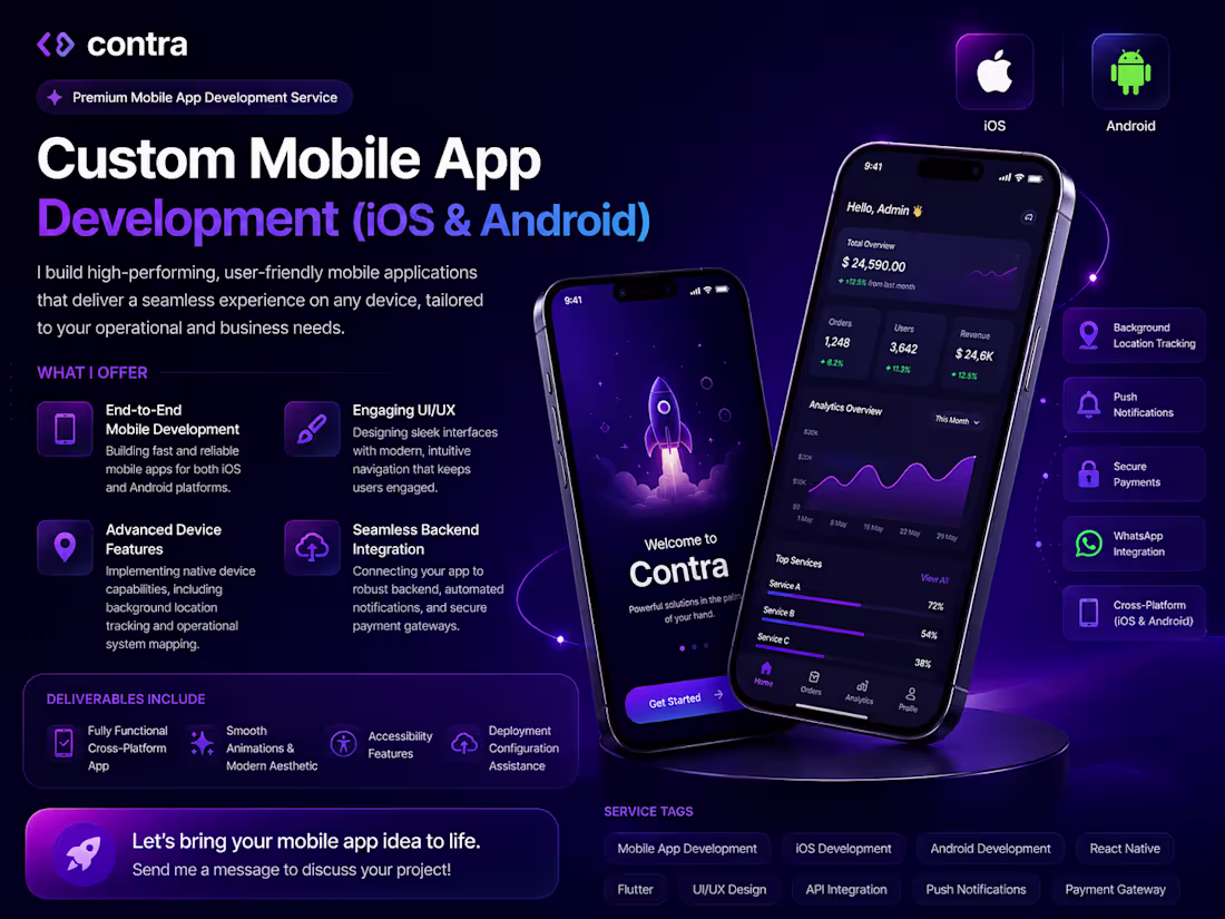 Cover image for Custom Mobile App Development (iOS & Android)