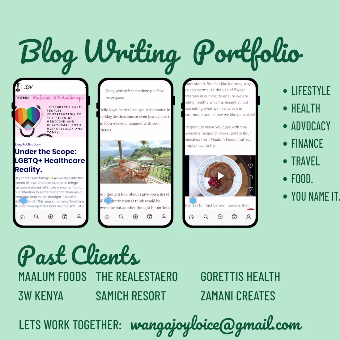 Cover image for Blog Writing — Food, Health, Finance & Advocacy
