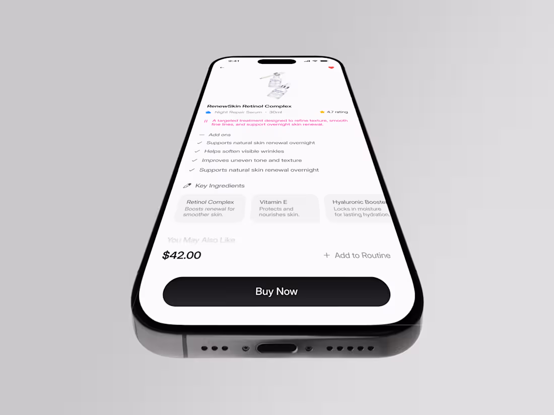 Cover image for Top-Tier Mobile UI Design for Skincare Product Details