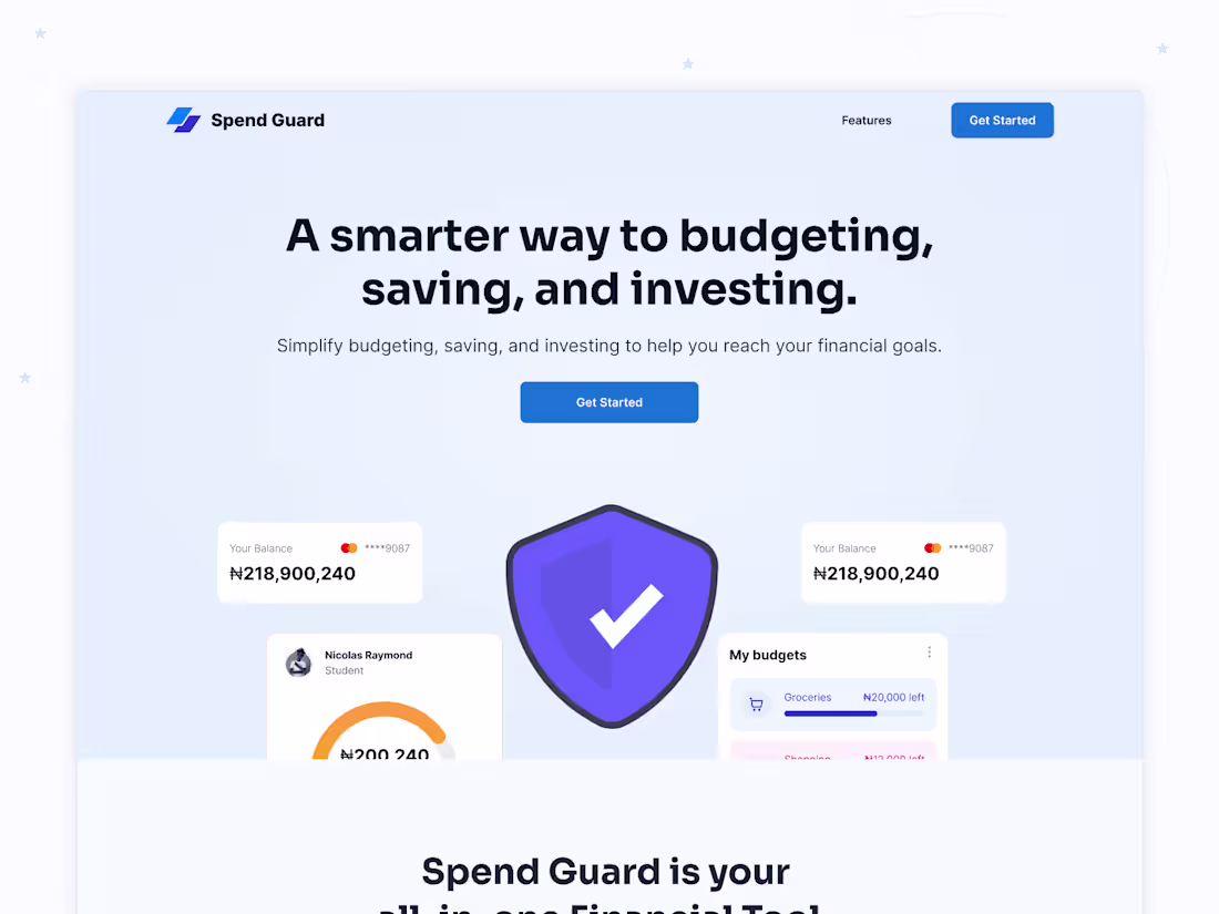 Cover image for Spend guard Landing Page design