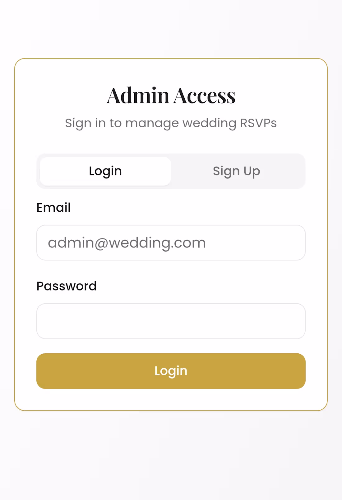 Cover image for Built a clean Admin Access UI for managing wedding RSVPs — e...