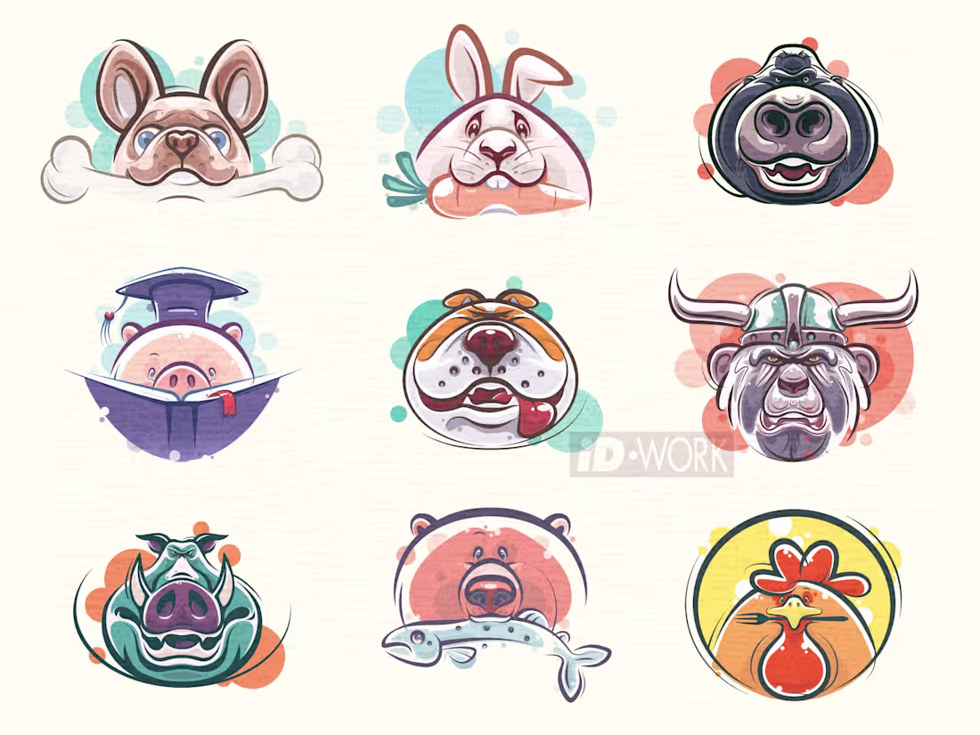 Cover image for vector animals heads illustrations