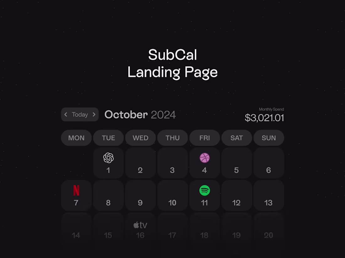 Cover image for SubCal Landing Page Design & Development - Personal Project