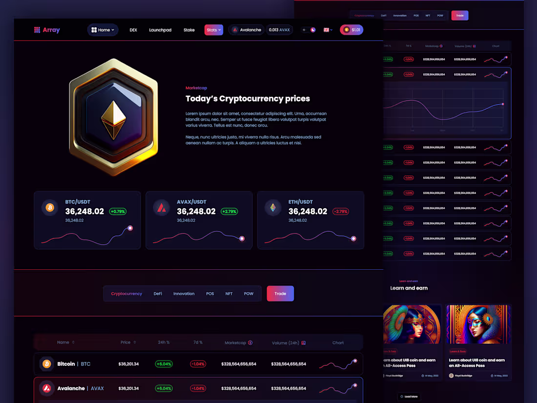 Cover image for Web3 DeFi Platform & Crypto Exchange UI/UX Design for Array