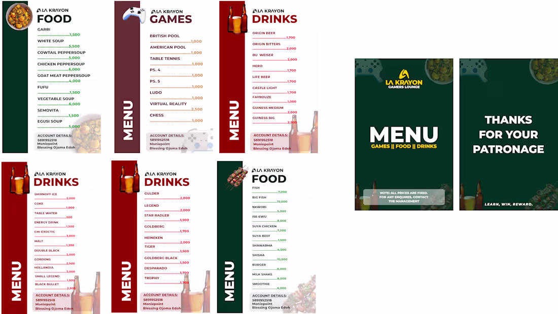 Cover image for La Krayon: Menu Design for Game Lounge