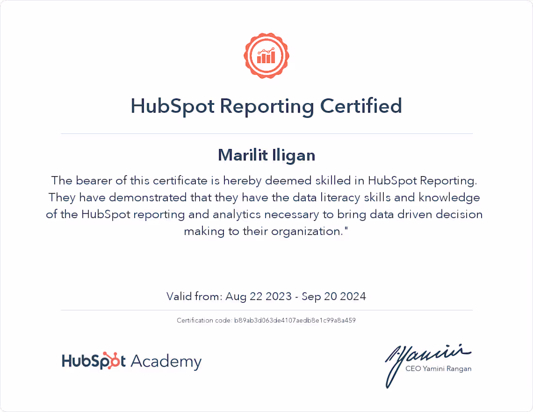 Cover image for Hubspot Reporting Certified