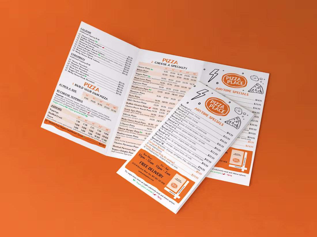 Cover image for Pizza Place Menu