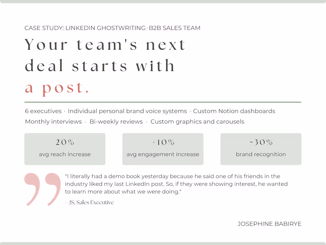 Cover image for LinkedIn ghostwriting for a six-person sales team.