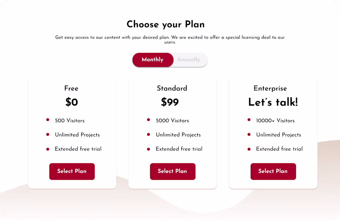Cover image for A pricing plan screen UI