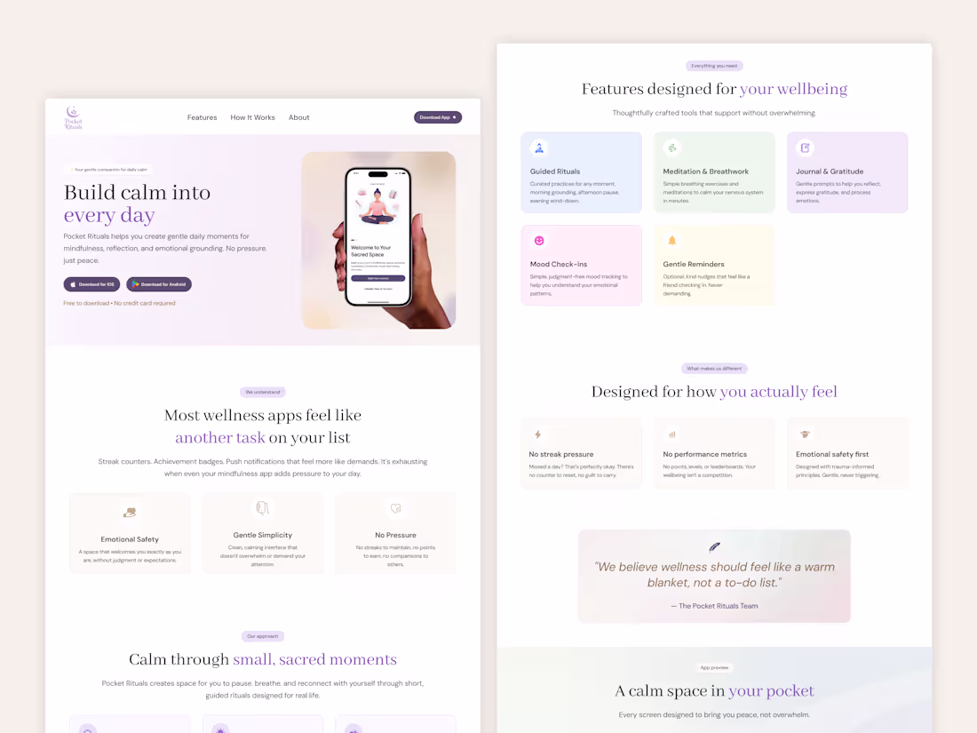 Cover image for Pocket Rituals App Landing Page Design