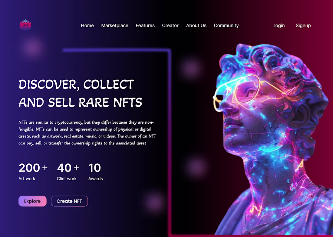Cover image for NFT Marketplace Landing Page Design
