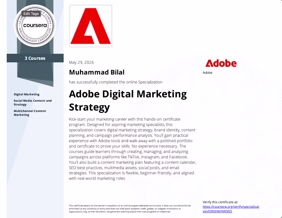 Cover image for Completed "Adobe Digital Marketing Strategy"