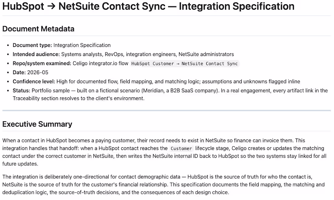 Cover image for Integration Specification — HubSpot →