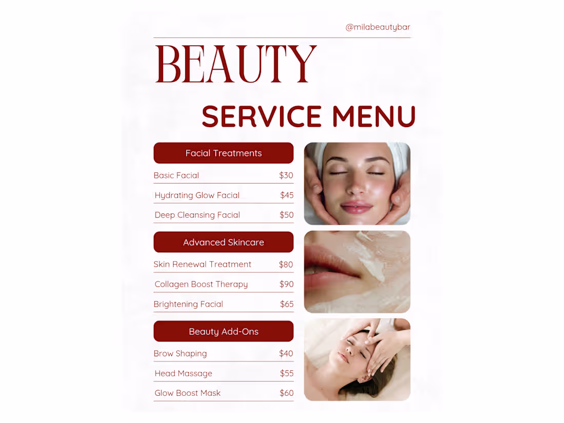 Cover image for Beauty Service Menu Design for