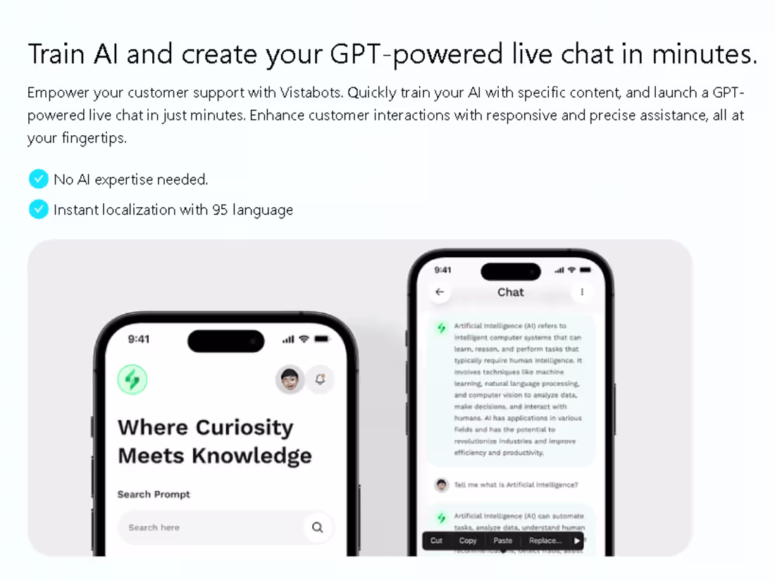 Cover image for Vistabots.ai | Web Live Chat Ai Software & Online Customer Supp…