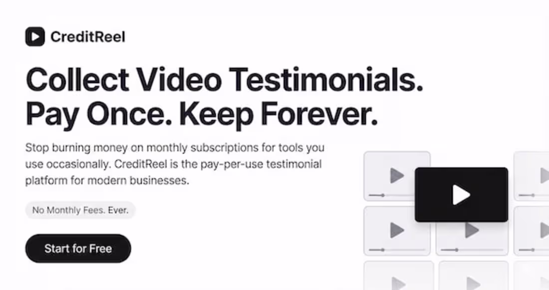 Cover image for Pay-per-use video testimonial SaaS. Businesses