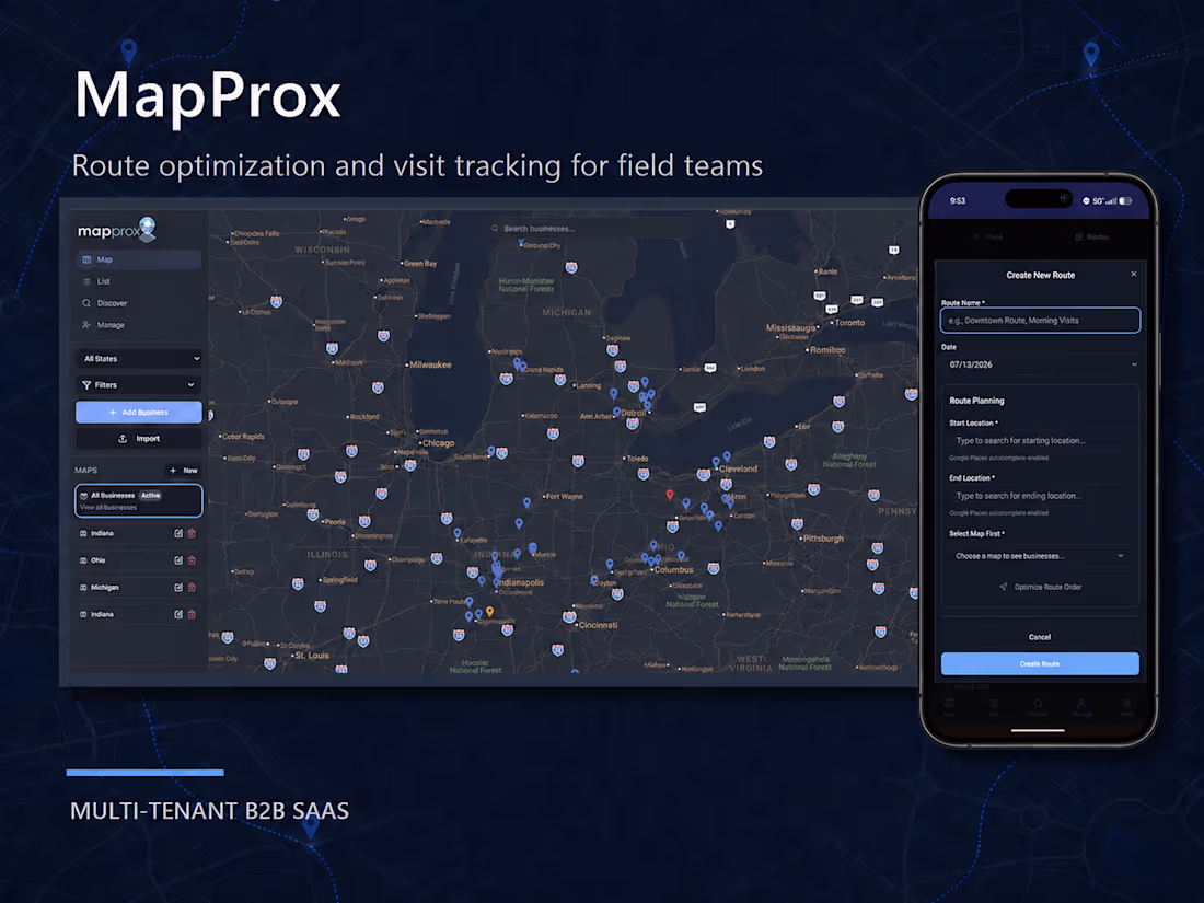 Cover image for MapProx — Route Optimization & Visit Tracking SaaS