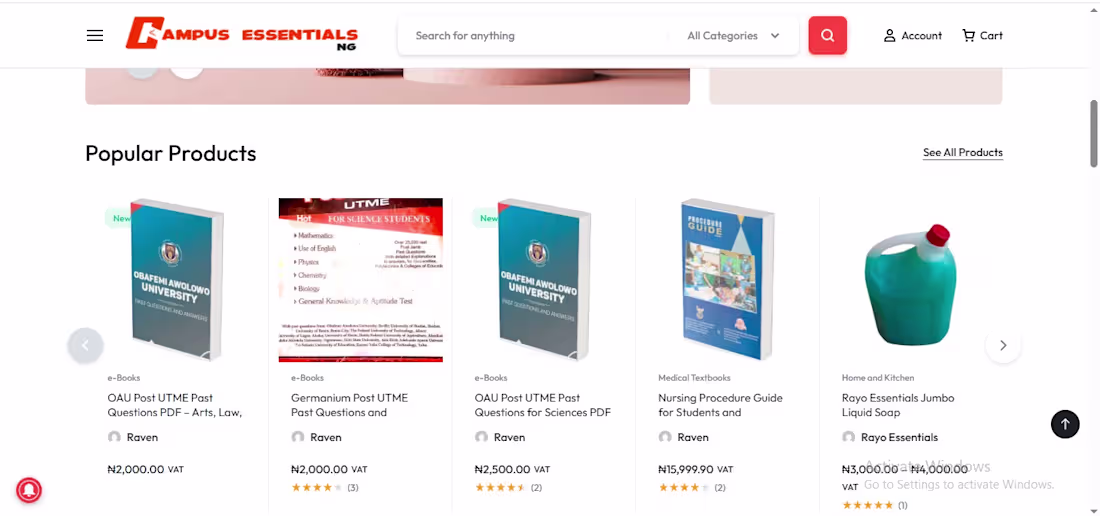 Cover image for Campusessentials E-commerce website building project